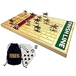 FINENI Horse Racing Game for Adults, Horse Race Board Game with 11 Luxurious Metal Horses (Silver, Black), 22 Pine Wood Horse Race Game Board, Dice & Card Included (Log Color2)