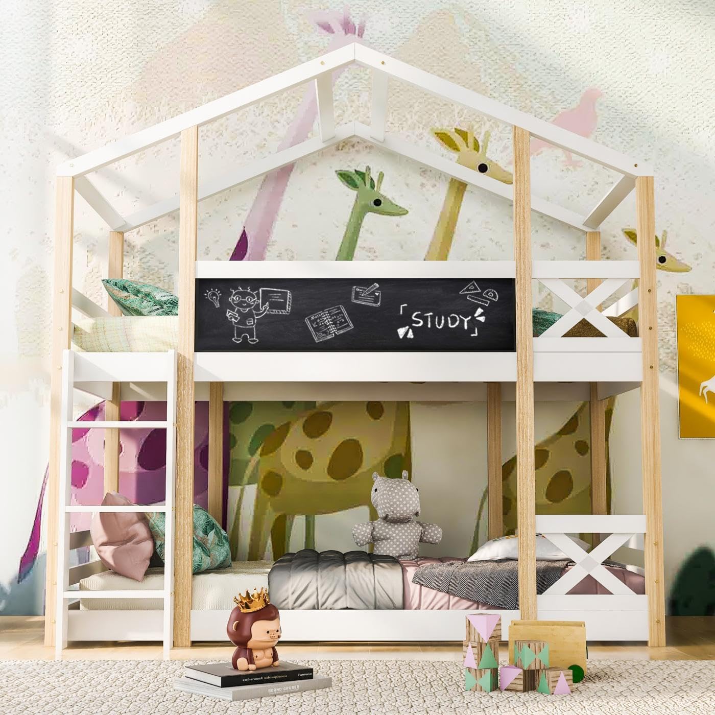 Lit Mezzanine Merax Pour Enfant 90 X 200 Cm, Lit Superposé Avec échelle à Angle Droit & Clôtures & Portes, Lit Bébé En Bois Avec Protection Anti-Chute Et Sommier à Lattes, Blanc
