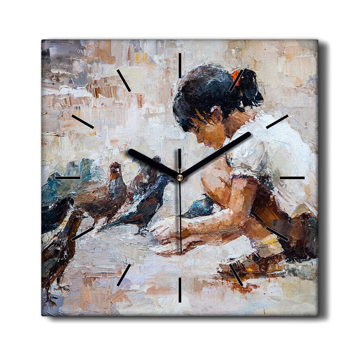 Horloge sur toile silencieuse 30x30cm décoration murale oiseaux sans bruit