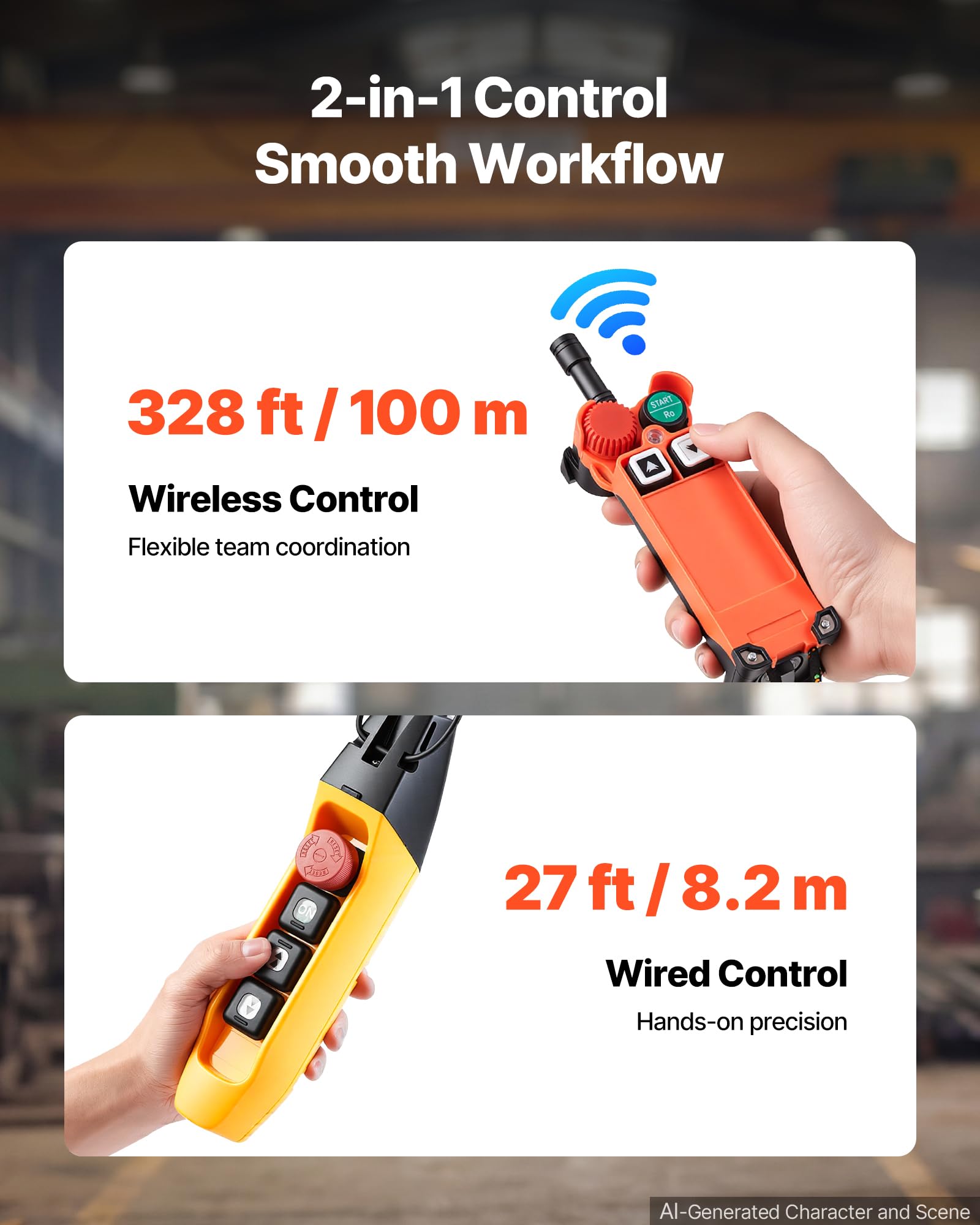 VEVOR Paranco Elettrico a Catena Fisso da 2721 kg, Paranco a Catena Doppia G100, Altezza di Sollevamento 9,1 m, con Telecomando Wireless da 100 m e Telecomando Cablato da 8,2 m, Trifase per Fabbriche