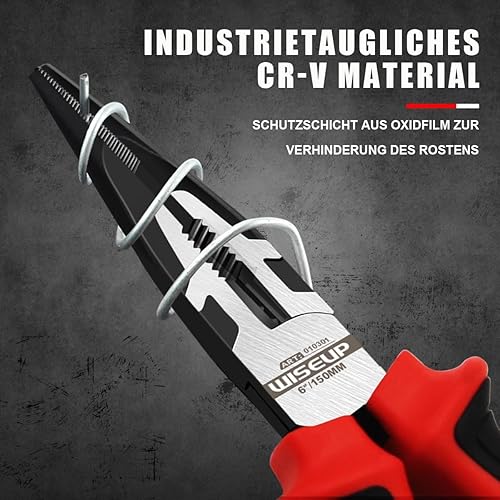 Miniatura 4 de WISEUP Alicates profesionales de la punta de la aguja de 8 pulgadas Alicates de nariz larga industrial Cr-V con doble endurecimiento por aire