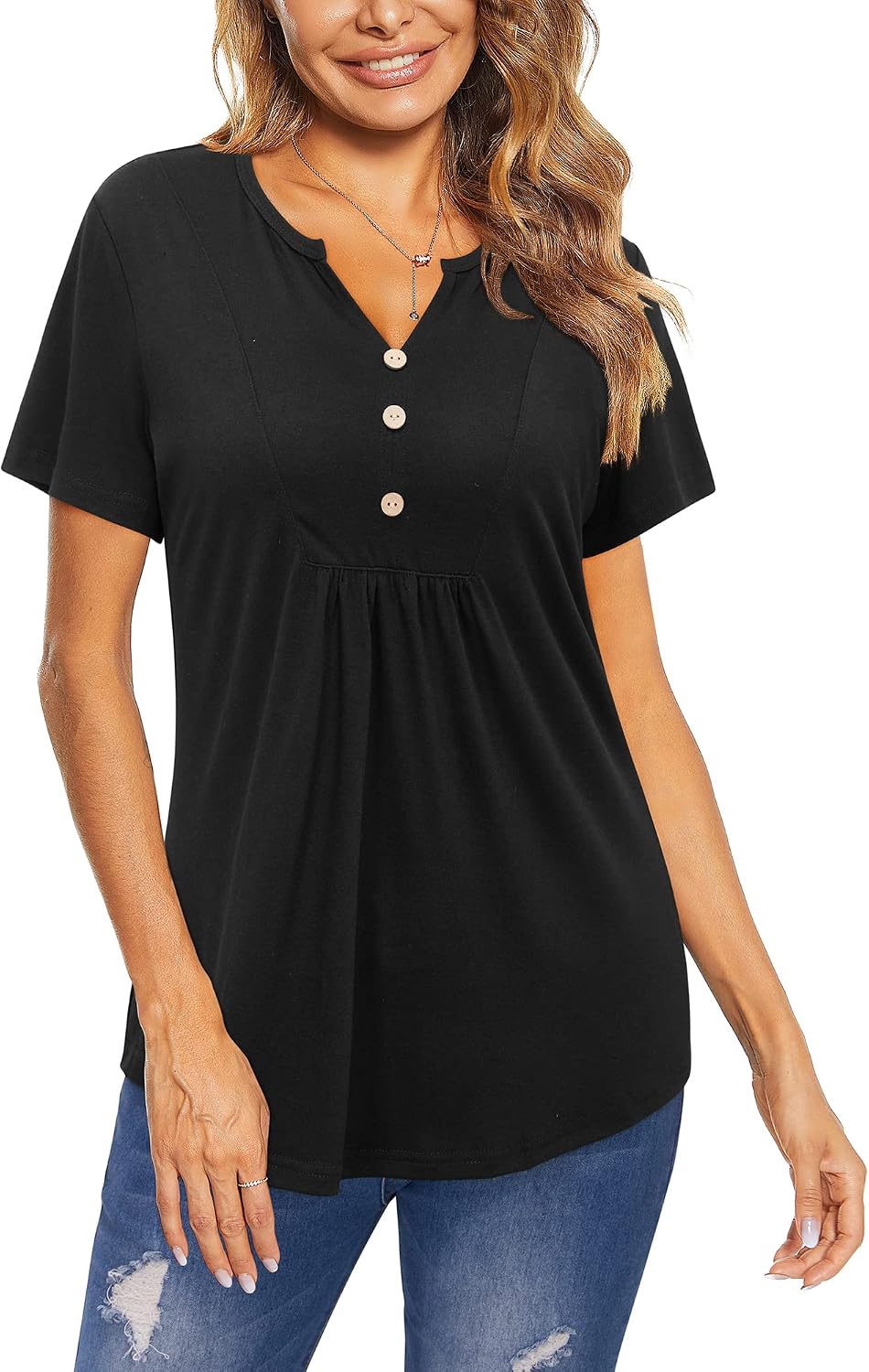 LAISHEN Women's Long Sleeve button Down Tunic Tops Henley V Neck Casual Swing Shirts Blouse