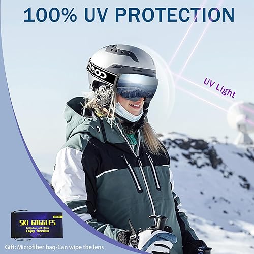 Miniatura 6 de COOLOO Gafas de nieve y esquí, gafas de snowboard para hombres, mujeres y jóvenes, OTG, lente magnética sin marco, antivaho 100% protección UV
