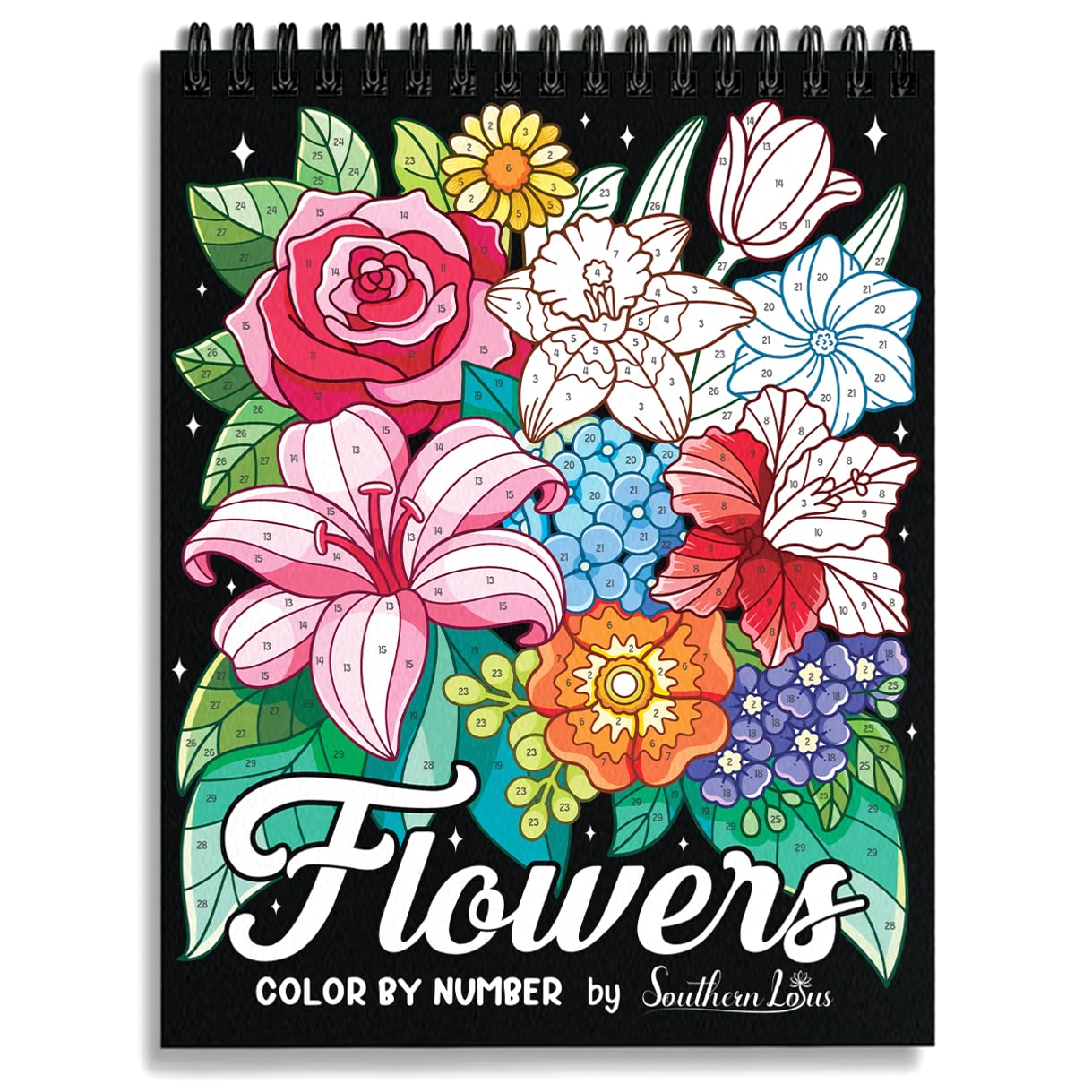 SOUTHERN LOTUS Malen nach Zahlen Blumen, Spiralbindung, Malbuch zur Entspannung, dickes Papier, Entspannungsgeschenke für Frauen