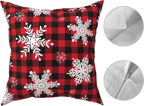 Miniatura 2 de Juego de 2 fundas de almohada navideñas de copo de nieve de 20 x 20 pulgadas, diseño de búfalo rojo y negro, para exteriores, fundas de cojín
