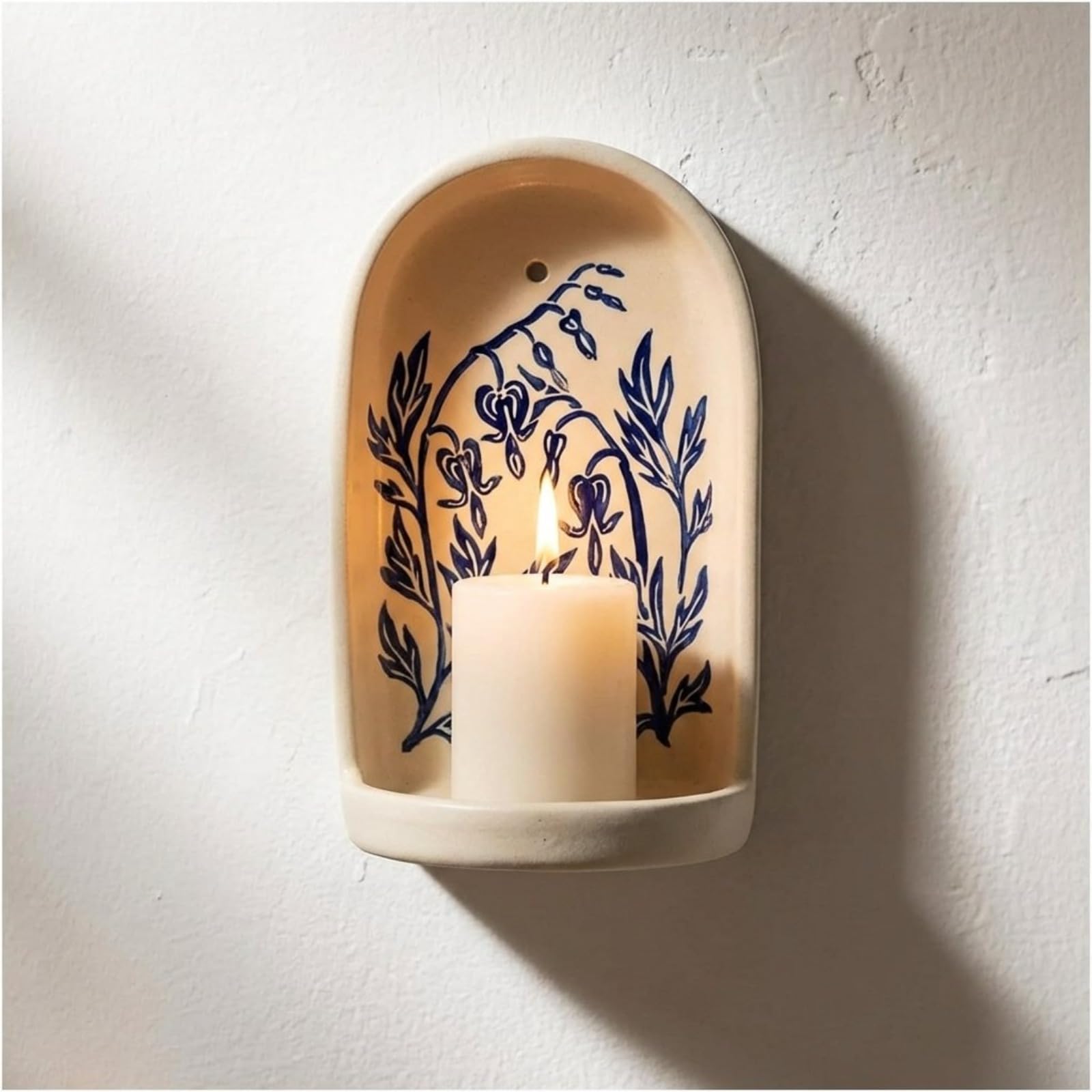 Handmade Ceramic Wall Niche with Candle Holders & Tray, Decorative Shelf for Bathroom or Living Room, Wall Art Sculpture for Meditation Display