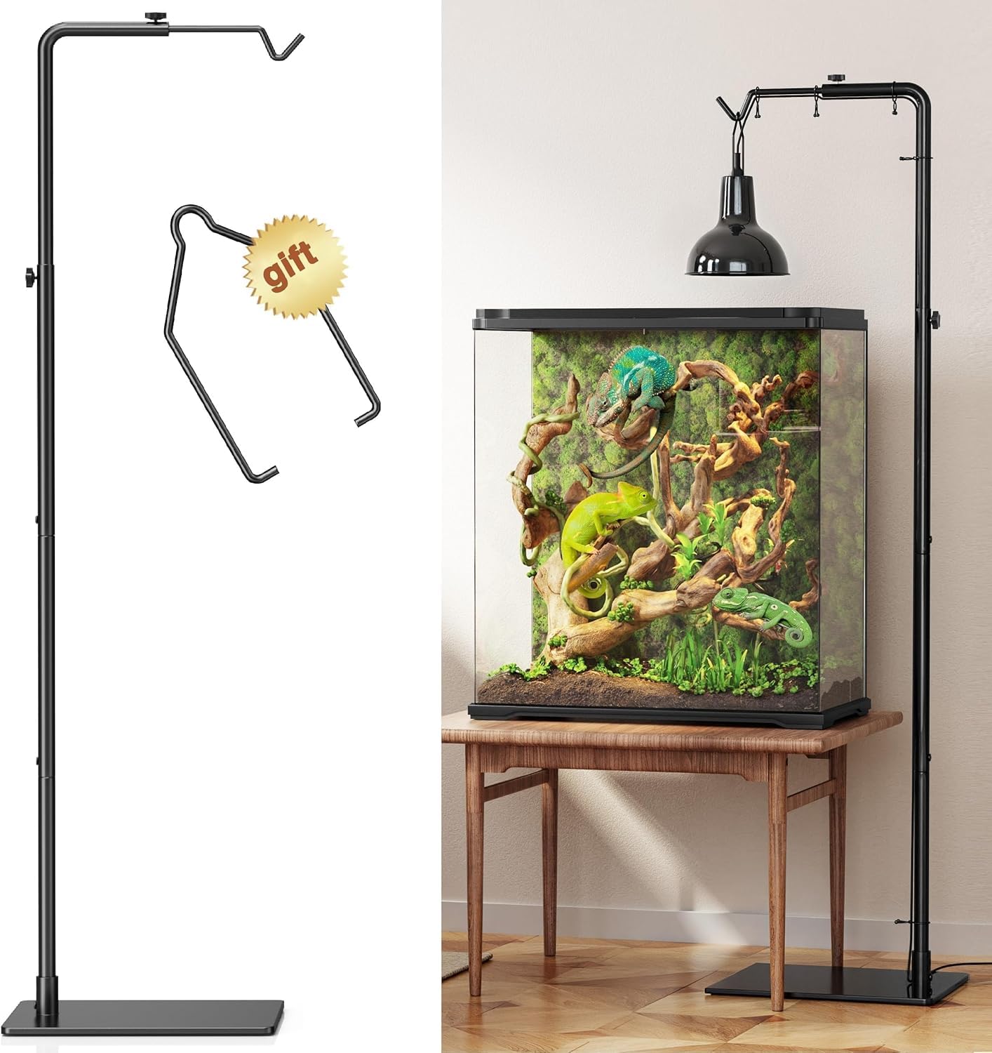 Reptilien-Wärmelampenständer, verstellbar von 53 cm bis 157 cm – Metall-Lampenhalter mit schwerem Sockel für Schildkröten, Schlangen, Eidechsen – Heizlampenhalterung für Aquarien und Terrarien