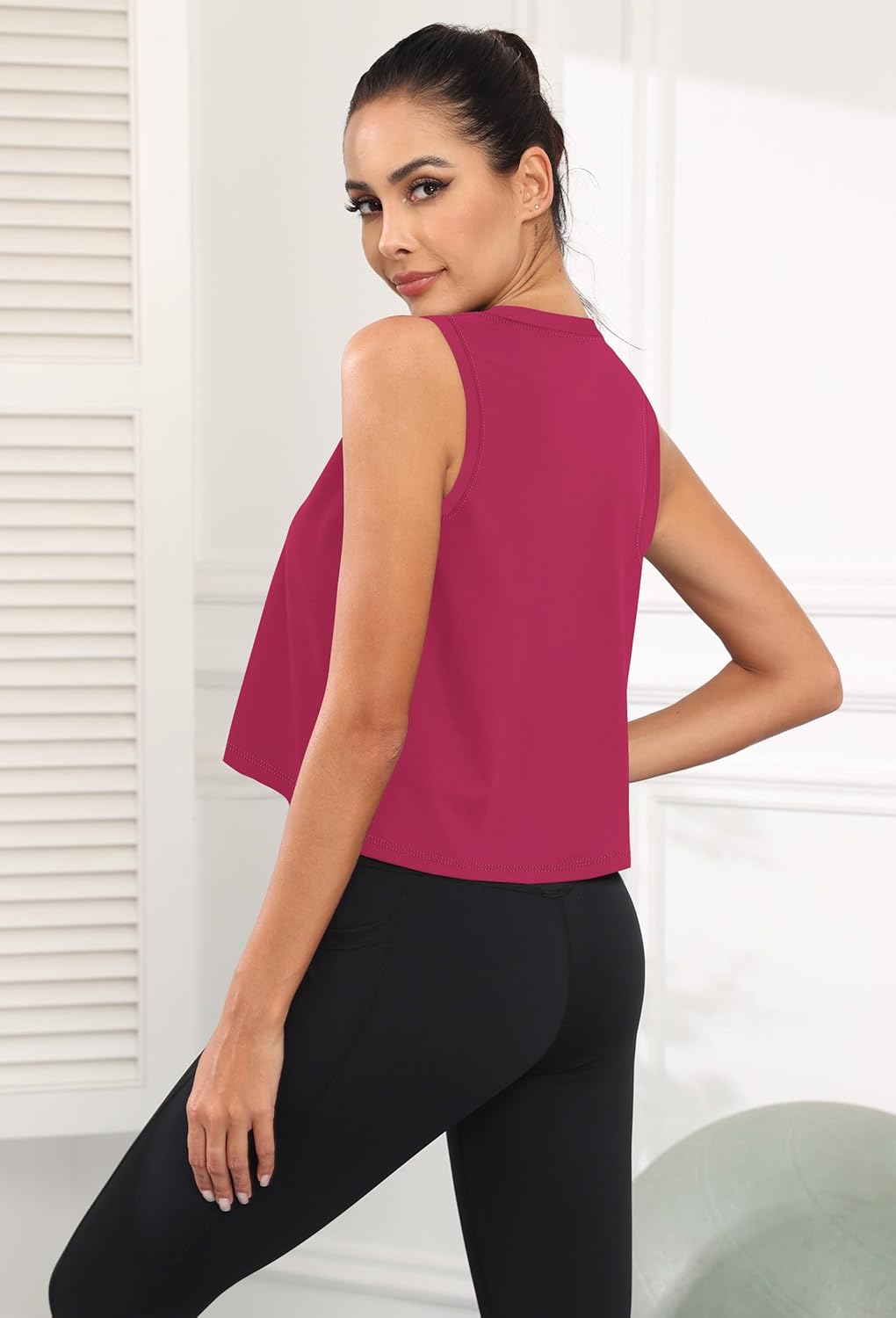 KevaMolly Workout Tank Tops for Women Flowy Cropped Shirts UPF50+ Breathable Crew Neck Athletic Yoga Running Crop Tops - Image 3