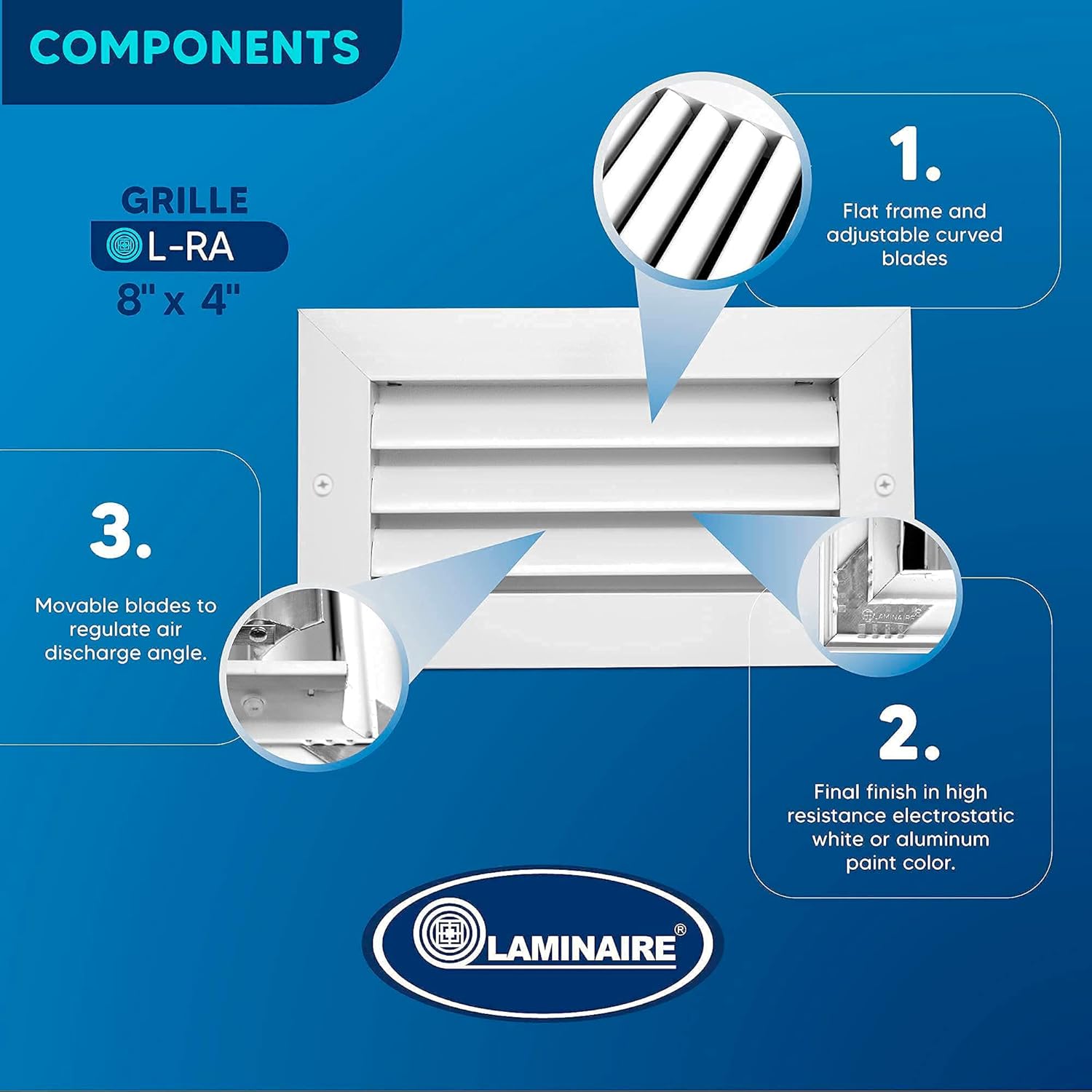 8 x 4 inch Ceiling or Wall Vent Cover in Aluminum, Return air Grille. HVAC registers, grilles & Vents, ac Vent Cover Adjustable Register. Outer Size is 9,625" Width X 5,625" Height. White. - - 
