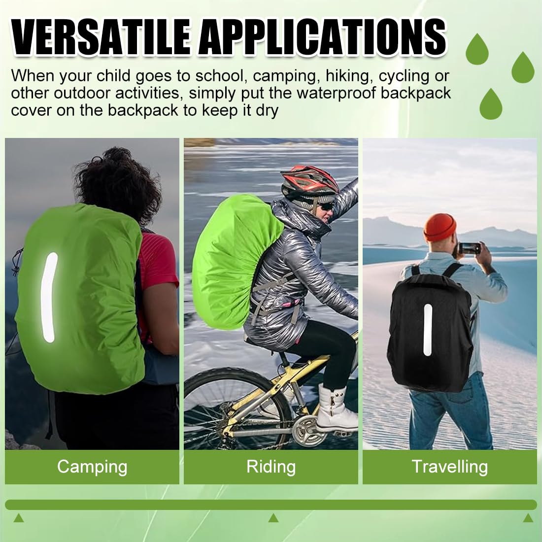 Parapioggia Zaino Impermeabile 45L con Strisce Riflettenti, Copertura Antipioggia per Escursionismo Campeggio Ciclismo