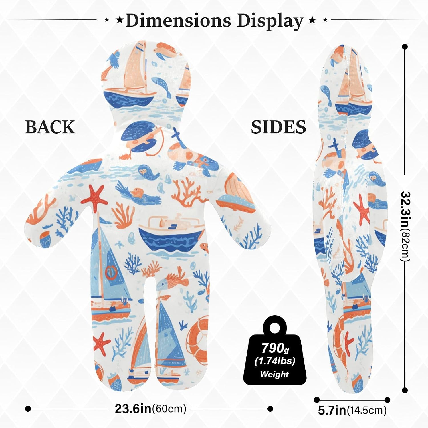 Full Body Pillow Plush Filling Full Body Support Back Support for Kids Sea Cartoon Pattern