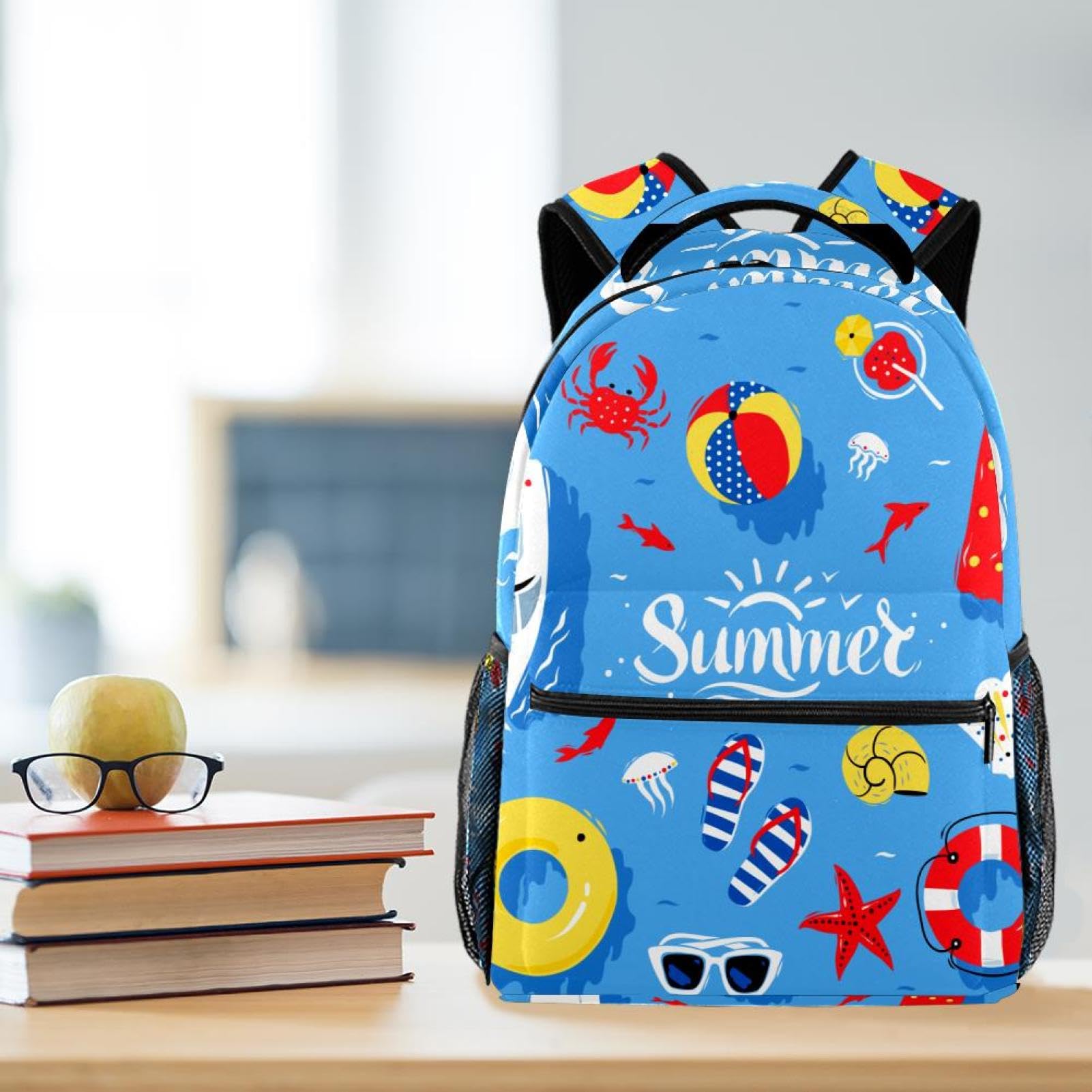 Zaino scolastico per uomini e donne, borsa da viaggio per computer portatile blu estivo, zaino leggero per università, zaino casual per libri