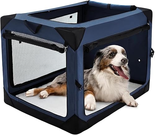 Miniatura 8 de Pettycare Perrera para perros plegable y suave de 42 pulgadas con ventanas de malla a prueba de mordidas, jaula para perros de viaje para interiores