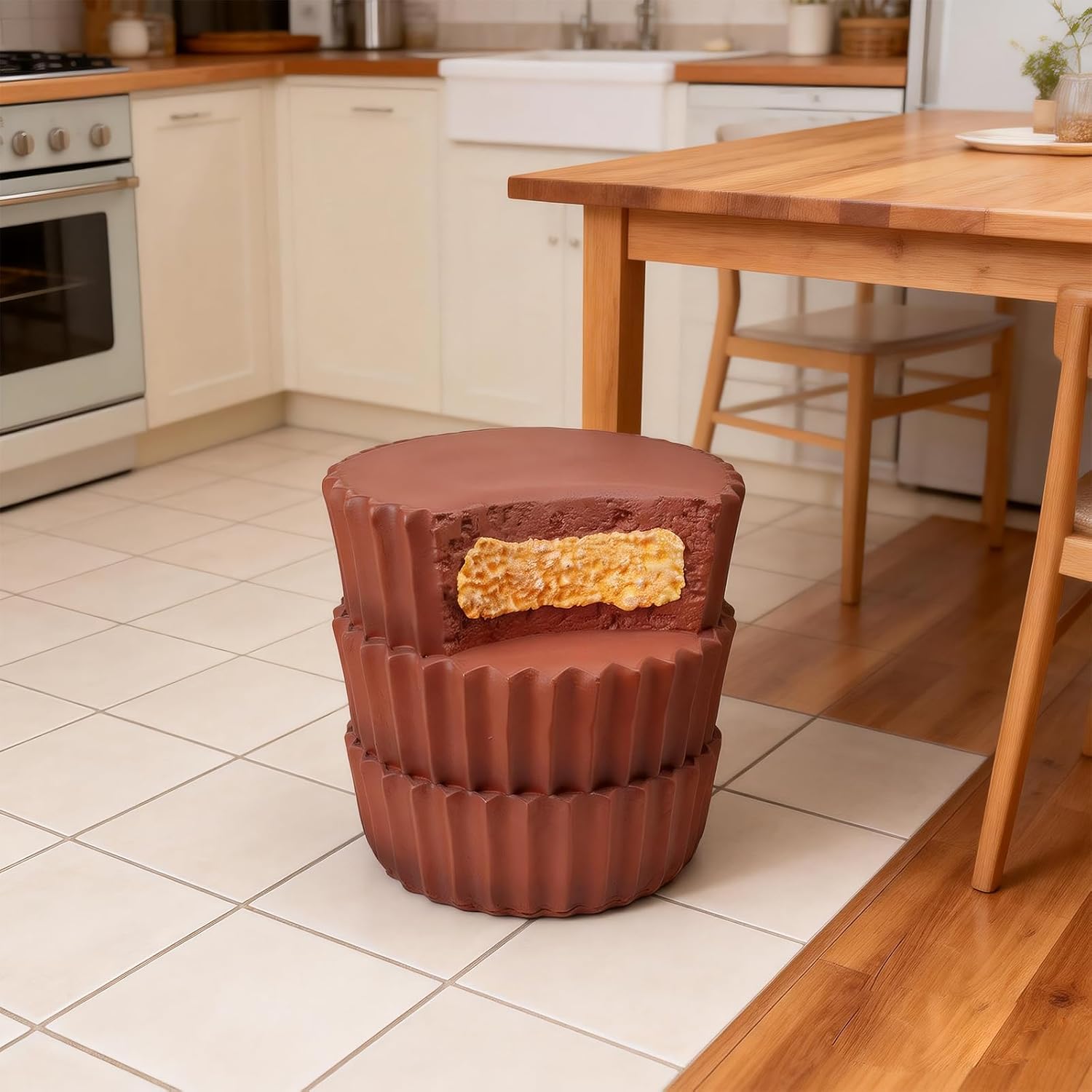 Cynkeyee Fun Decorative Resin Stool - Chocolate Cookie Shaped Low Profile Changing Seat for Hallway Office Lounge Dorm Room, Brown, 16x16x15 inch