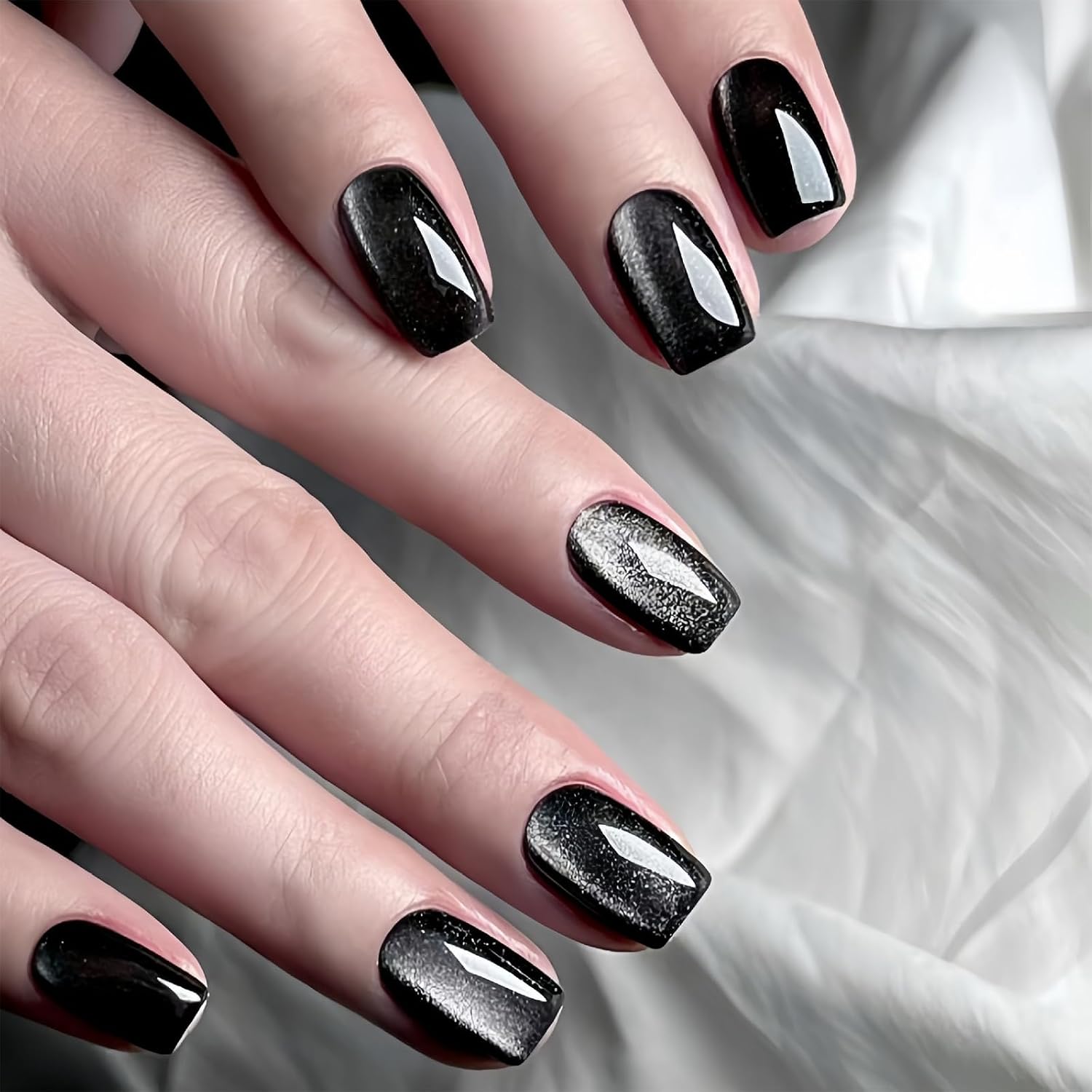 Cat Eye Press on Nails - Glossy Black Acrylic Fake Nails