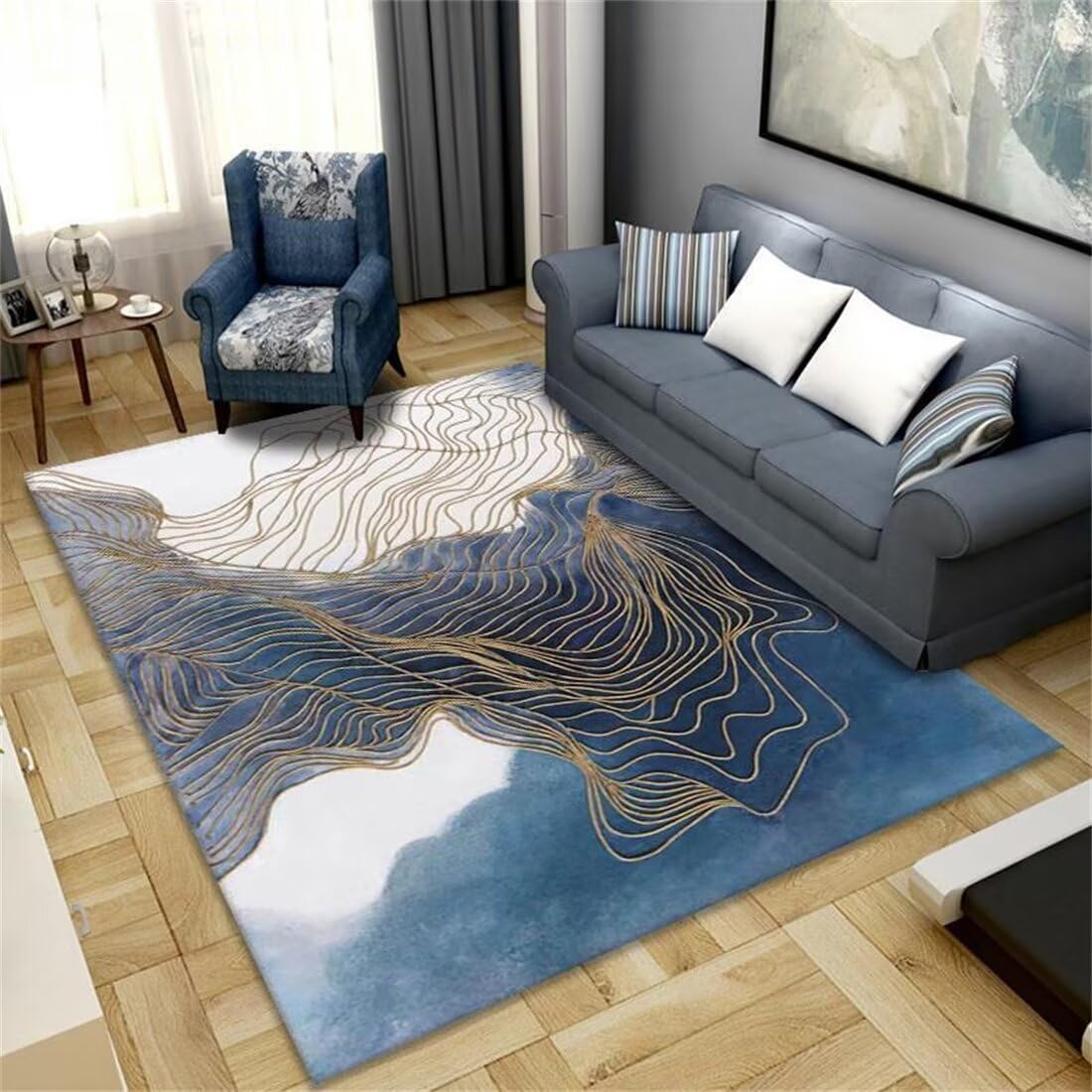 Tapis de chambre pour garçons bleu poil ras grand tapis de salon 100x200 résistant aux UV