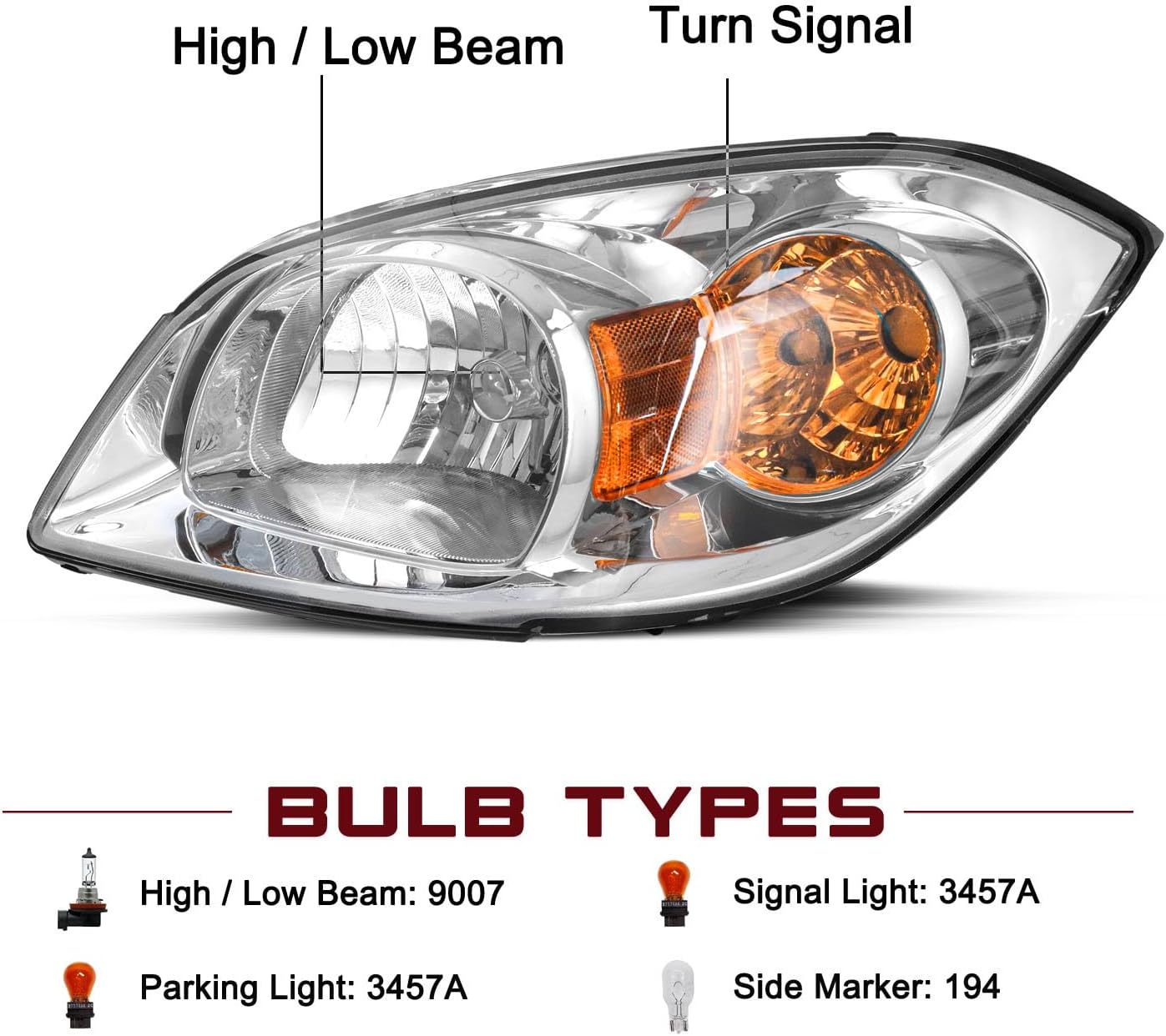 JSBOYAT Headlight Assembly Fit for 2005-2010 Chevy Cobalt 2007-2010 Pontiac G5 2005-2006 Pursuit Passenger and Driver Side, Chrome Housing & Amber Reflector