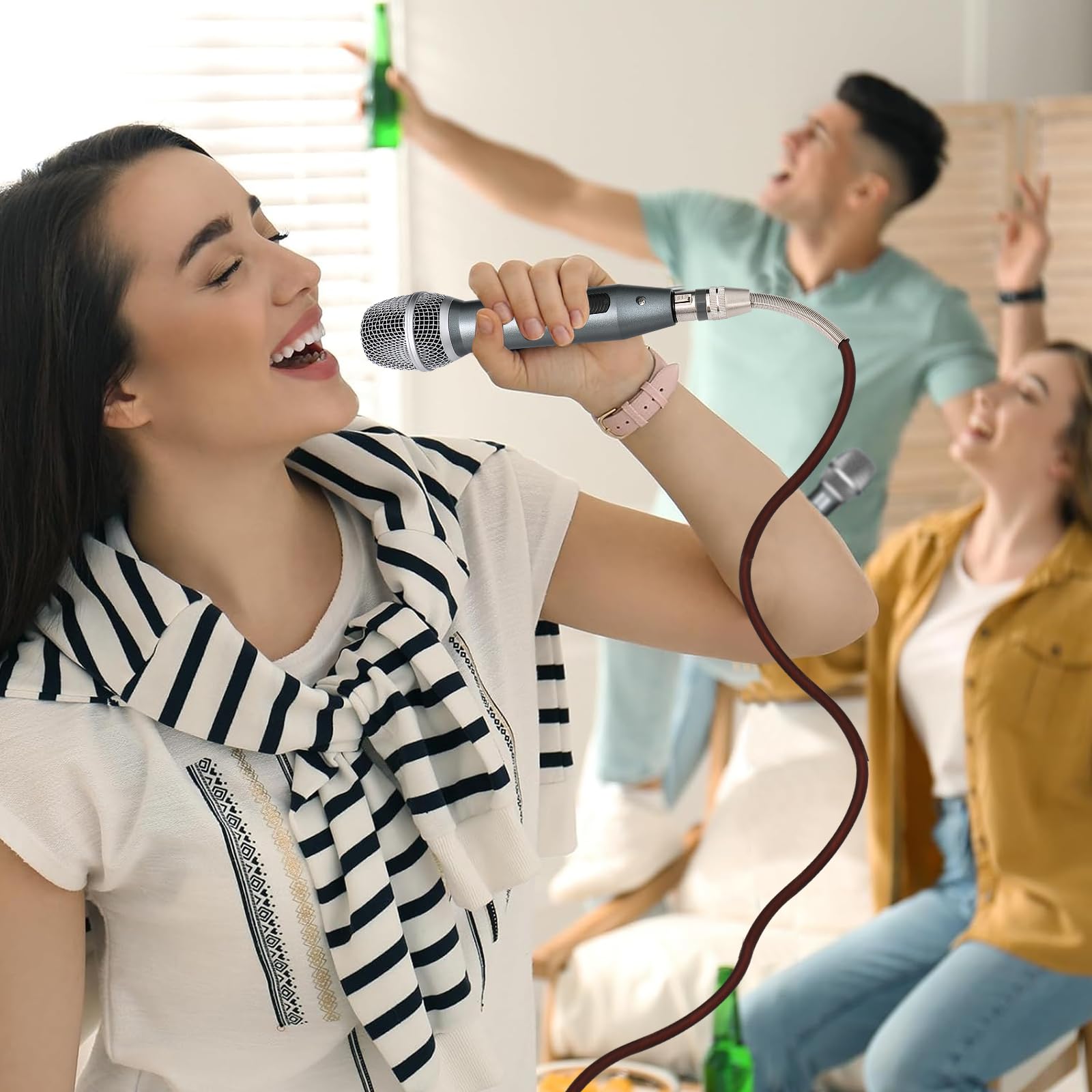 Dynamisches Kabelmikrofon mit 5m Kabel, Studiomikrofon, reines Kupferkabel, magnetischer Stummschalter, für Singen, Karaoke, Bühnenauftritt, Sprache (Grau, P6)