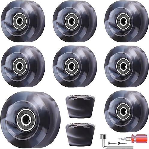 Nezylaf Paquete de 8 ruedas de 32 x 582.559 x 1.417in, 82A78A con rodamiento instalado y 2 topes para patinaje de doble fila, accesorios de repuesto