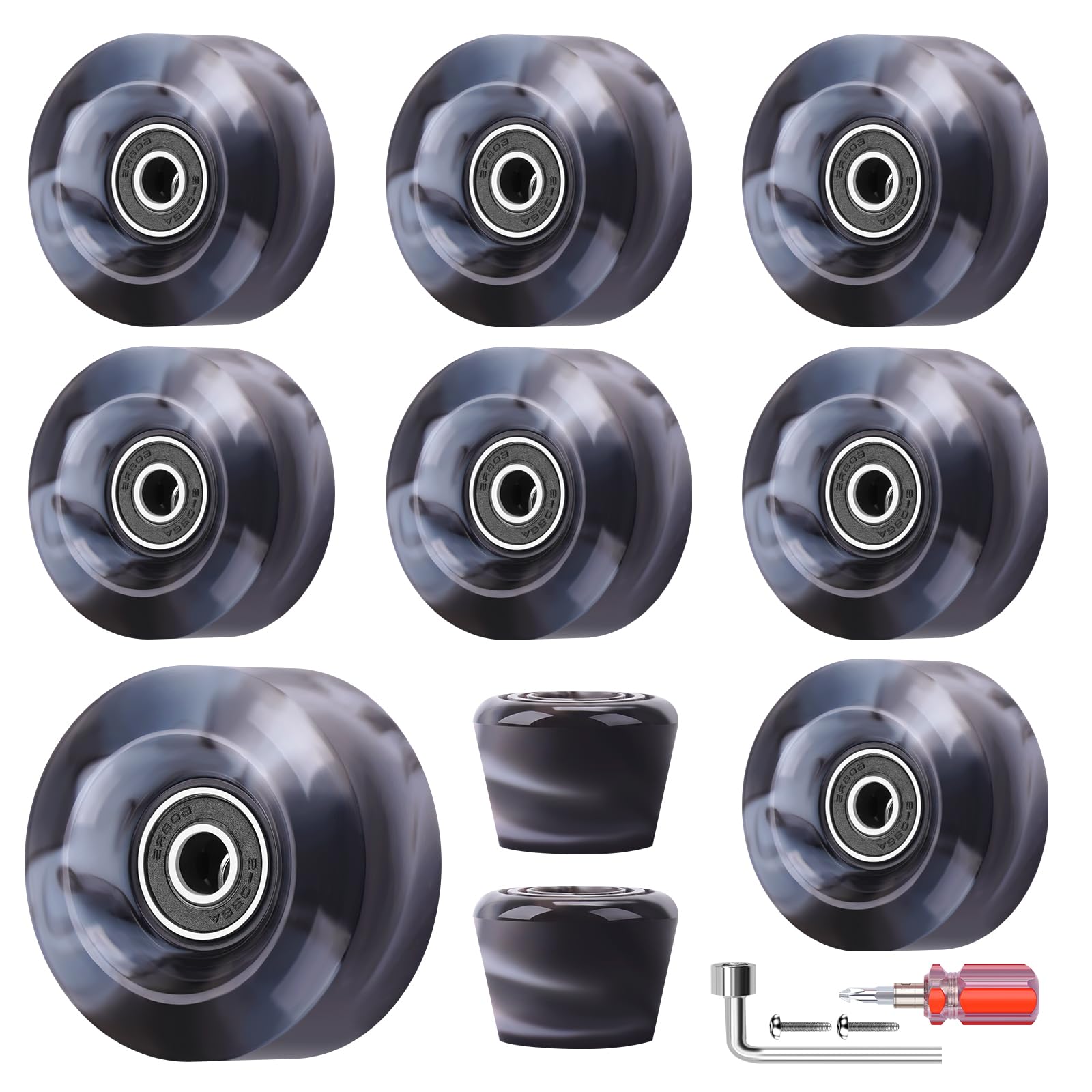 8 Stück 32 x 58/65 x 36 mm, 82 A/78 A Quad-Rollschuh-Rollen mit Lager und 2 Zehenstoppern für zweireihiges Skaten, Ersatzzubehör, geeignet für den Innen- und Außenbereich