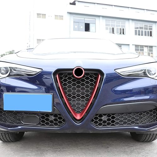 Miniatura 5 de CHEYA Decoración exterior del coche para parrilla delantera cubierta de marco protector para rejillas de coche para Stelvio 2017-2019 rojo,