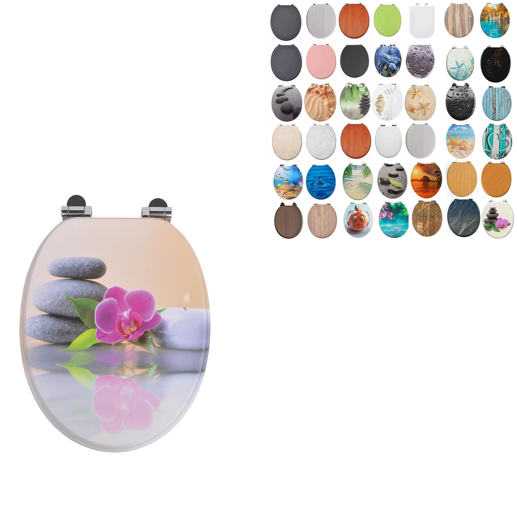 Duas Multiple Colour Options 18" Universal Mdf Wc Toilet Seat – Easy Fit With Strong Zinc Alloy Hinges, Smooth Wipe Surface – Fits All Water Closets (Orchid Stones)