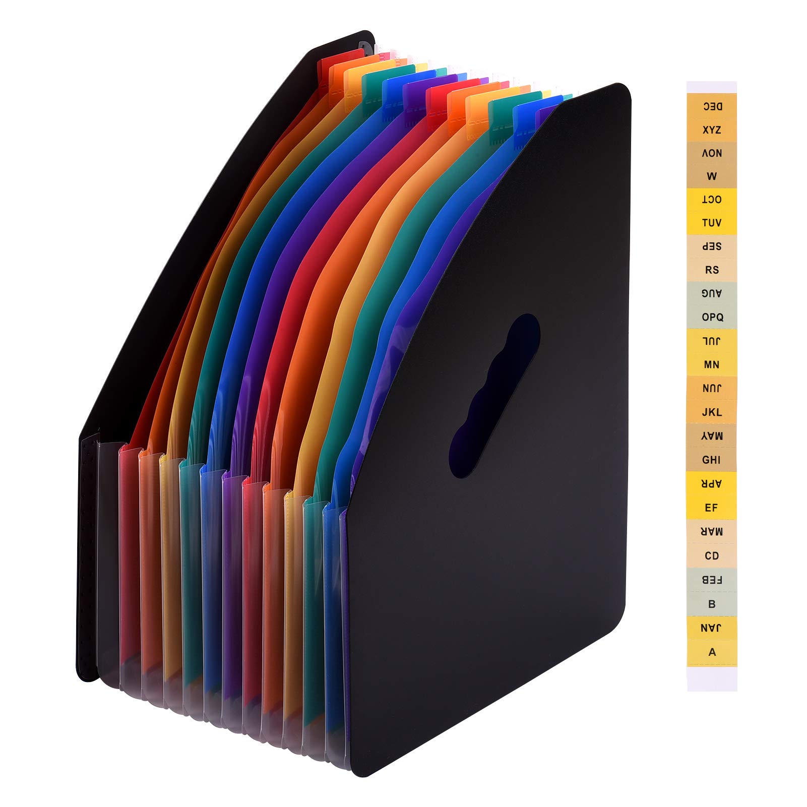 Organizador de Archivos en Forma de Acordeón con 12 Bolsillos, Carpeta de Archivos Expandible de PP, Capacidad para Aprox.500 Hojas, Diseño de Escritorio de Pie con Pestañas y Asas