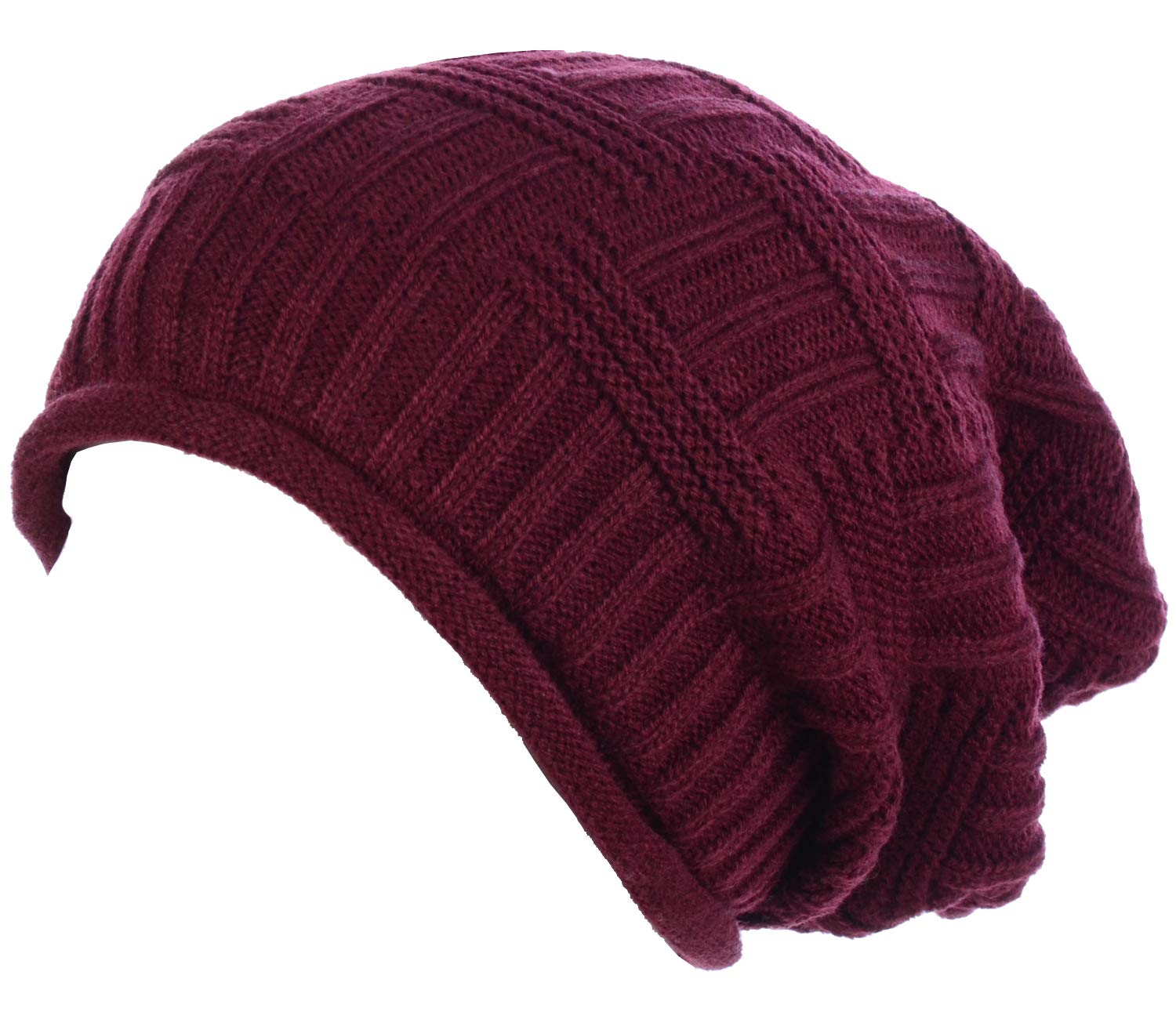 Accessory Necessary an - Fall Winter Solid Color Basket Knit Slouchy Beanie Single Layer (Wine (522))