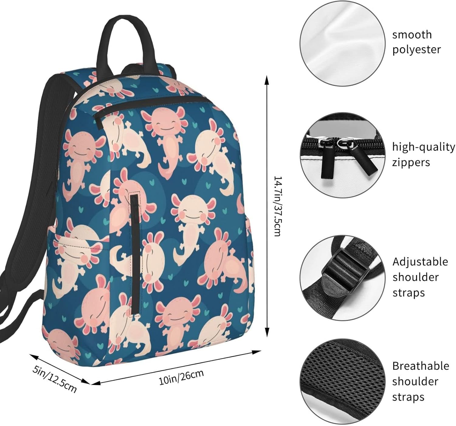 bassyil Axolotl Backpack Bookbag Laptop Backpacks Multipurpose Daypack For Boys Girls School Men Women Picnic Travel Hiking - Image 2