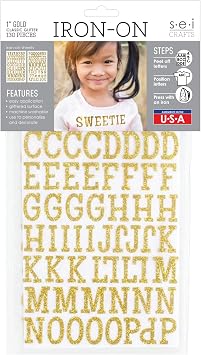 S.E.I. 1-Inch Iron-on T-shirt Letters, Classic Glitter Letter Heat Transfers, Gold