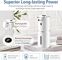 Vista 4 de Automatic Foaming Soap Dispenser 12.8oz, Rechargeable & 6 Levels Foaming Adjustable with Digital Display, Wall Mount, Waterproof, Touchless
