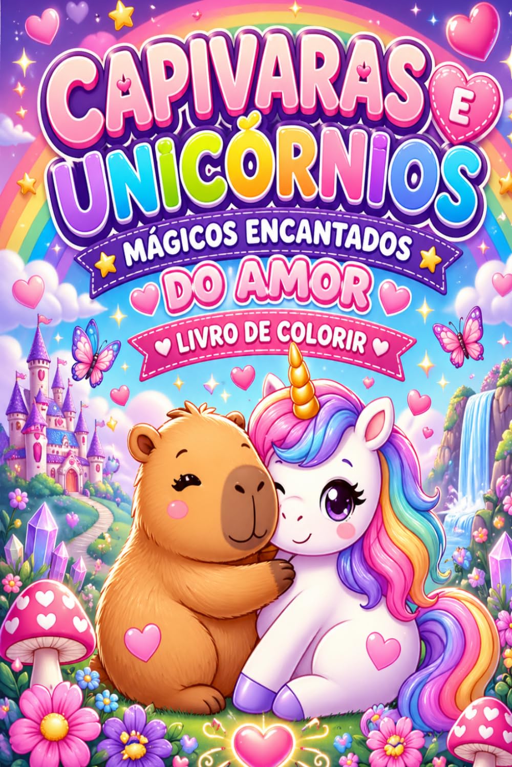 CAPIVARAS E UNICÓRNIOS MÁGICOS: Um Mundo Encantado de Amor para Colorir