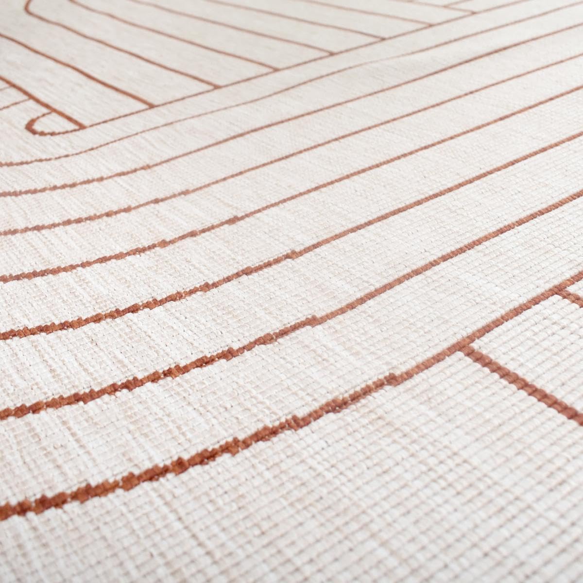 Tapis Exterieur 160 X 230 Cm, Terracota Et Écru Motif Géométrique Graphique, Kilim Tissé Belgique, Idéal Terrasse Jardin Balcon, 12056
