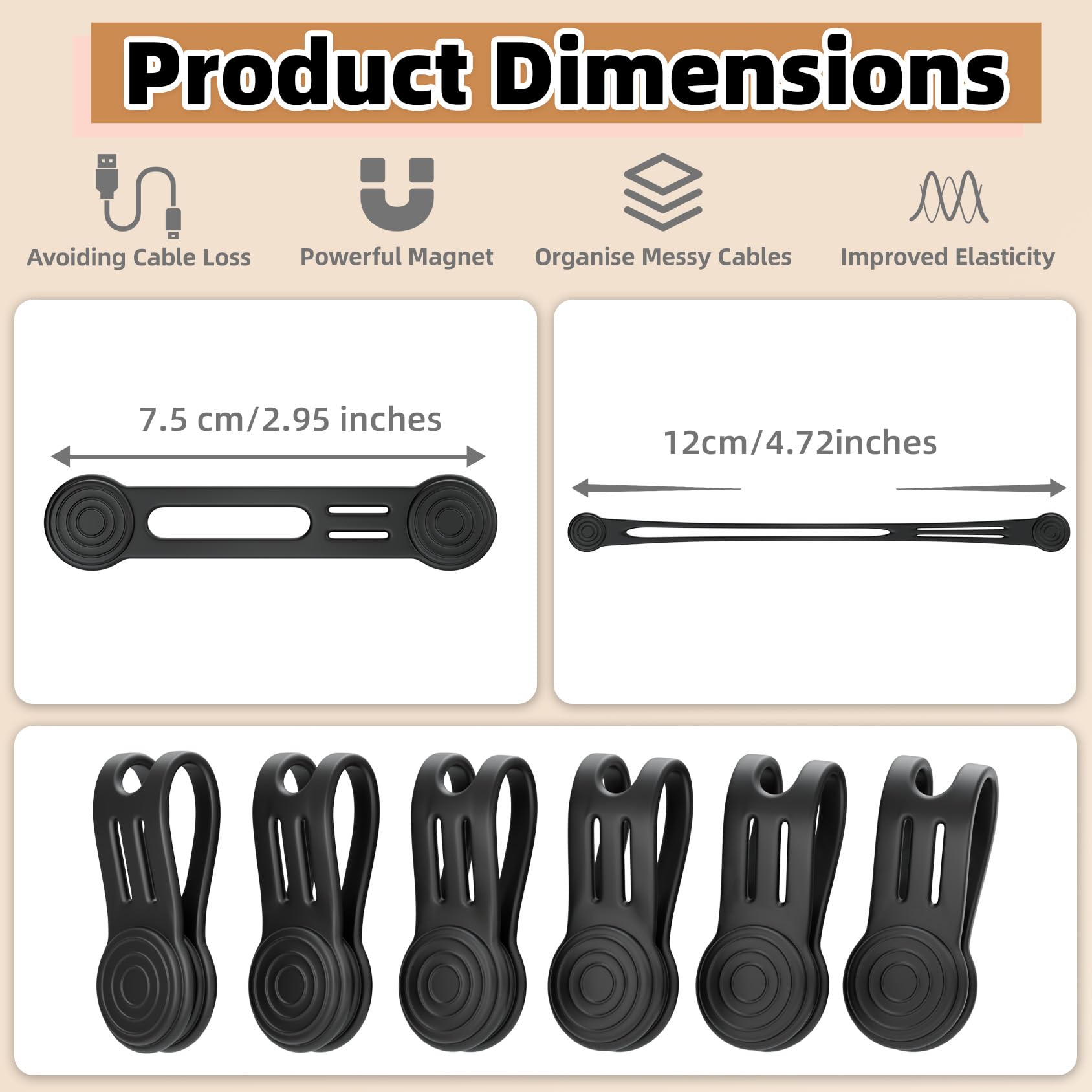 Xrkuu Magnetic Silicone Cable Ties, 8 Pieces Reusable Cable Organiser Clips, Cable Tidy Holder for USB Cables Charging Cords - Image 2