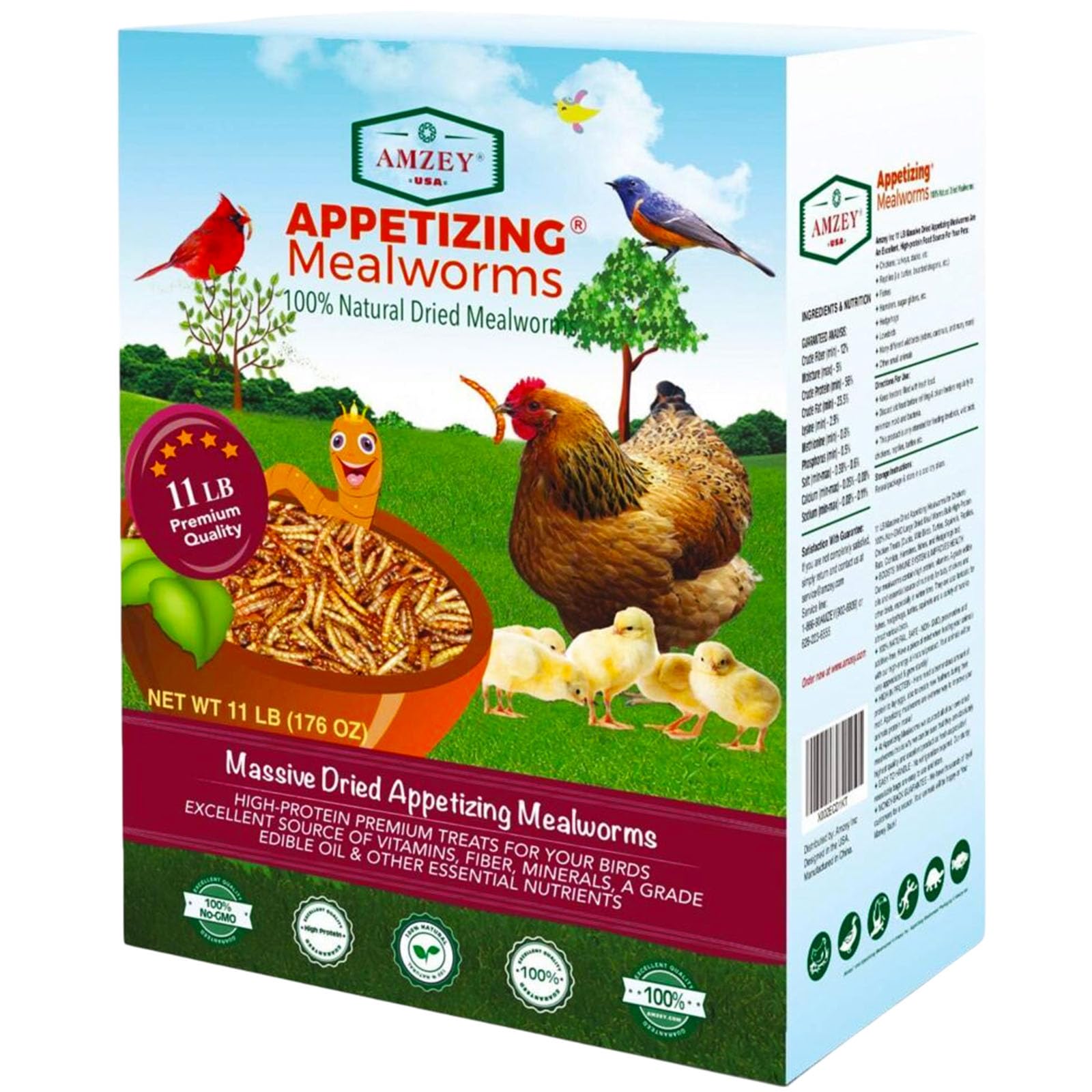 Amzey Dried Mealworms 11 LBS - 100% Natural for Chicken Feed, Bird Food, Fish Food, Turtle Food, Duck Food, Reptile Food, Non-GMO, No Preservatives,