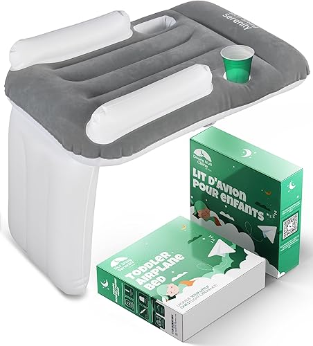 Cama de avión para niños pequeños, cama inflable de avión para niños, se adapta a todos los asientos, con soporte para tazas, cómoda y duradera,
