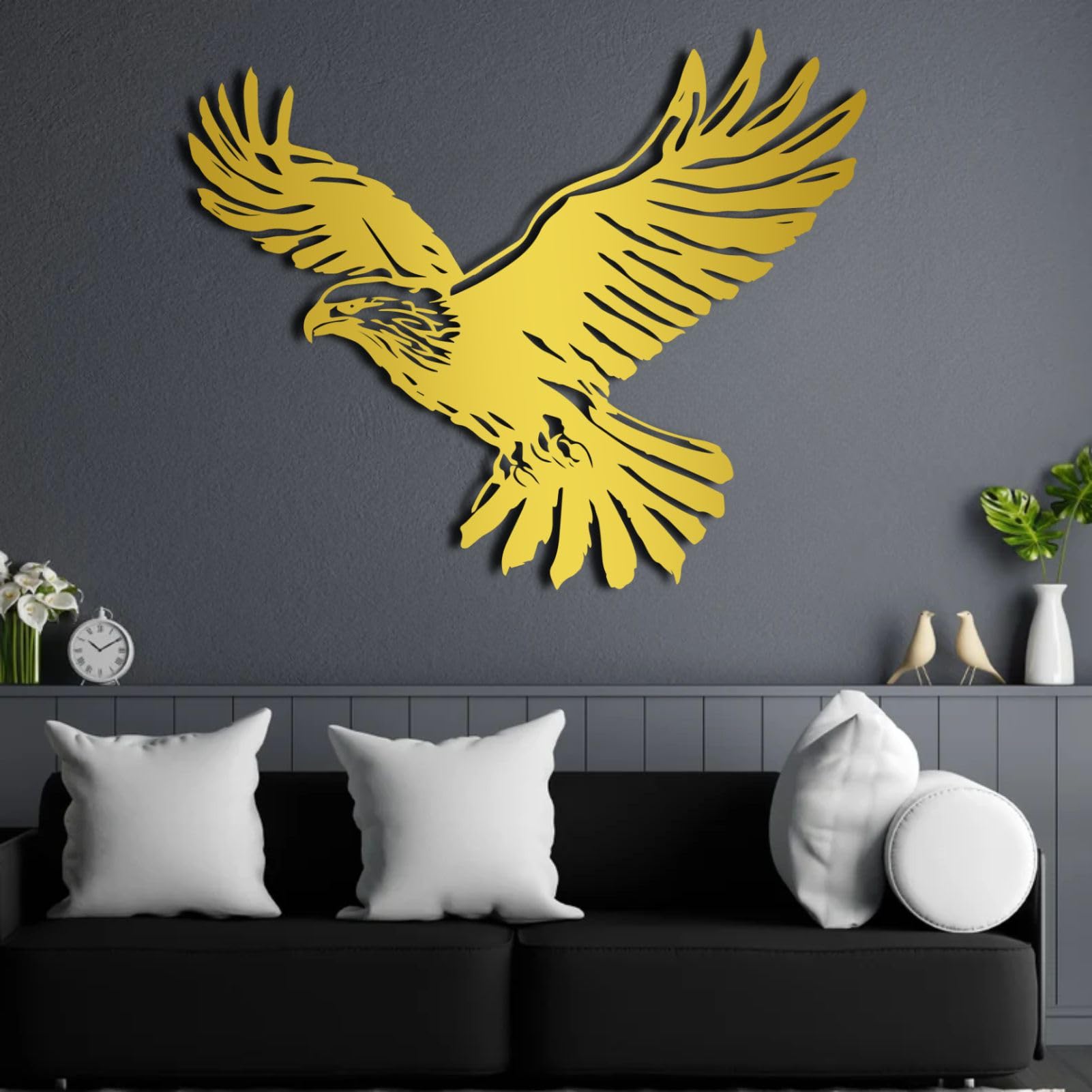 Arte in metallo: Aquila, stile faunistico per soggiorno, finitura nera