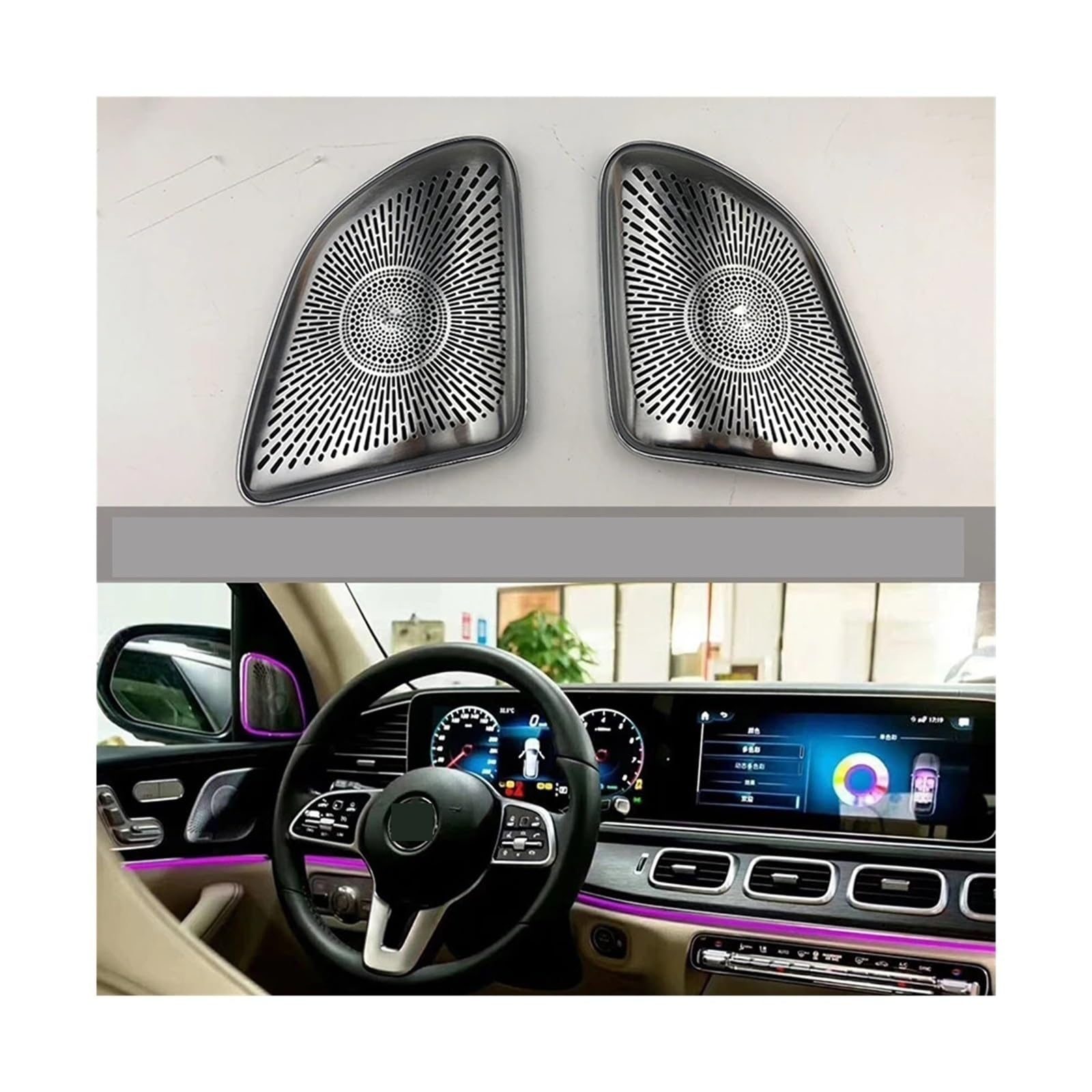 Music Center Horn Audio Luminous Speaker Cover Compatible with Benz GLE-Class 2019-2023 Interior Door Ambient Light Speaker Cover