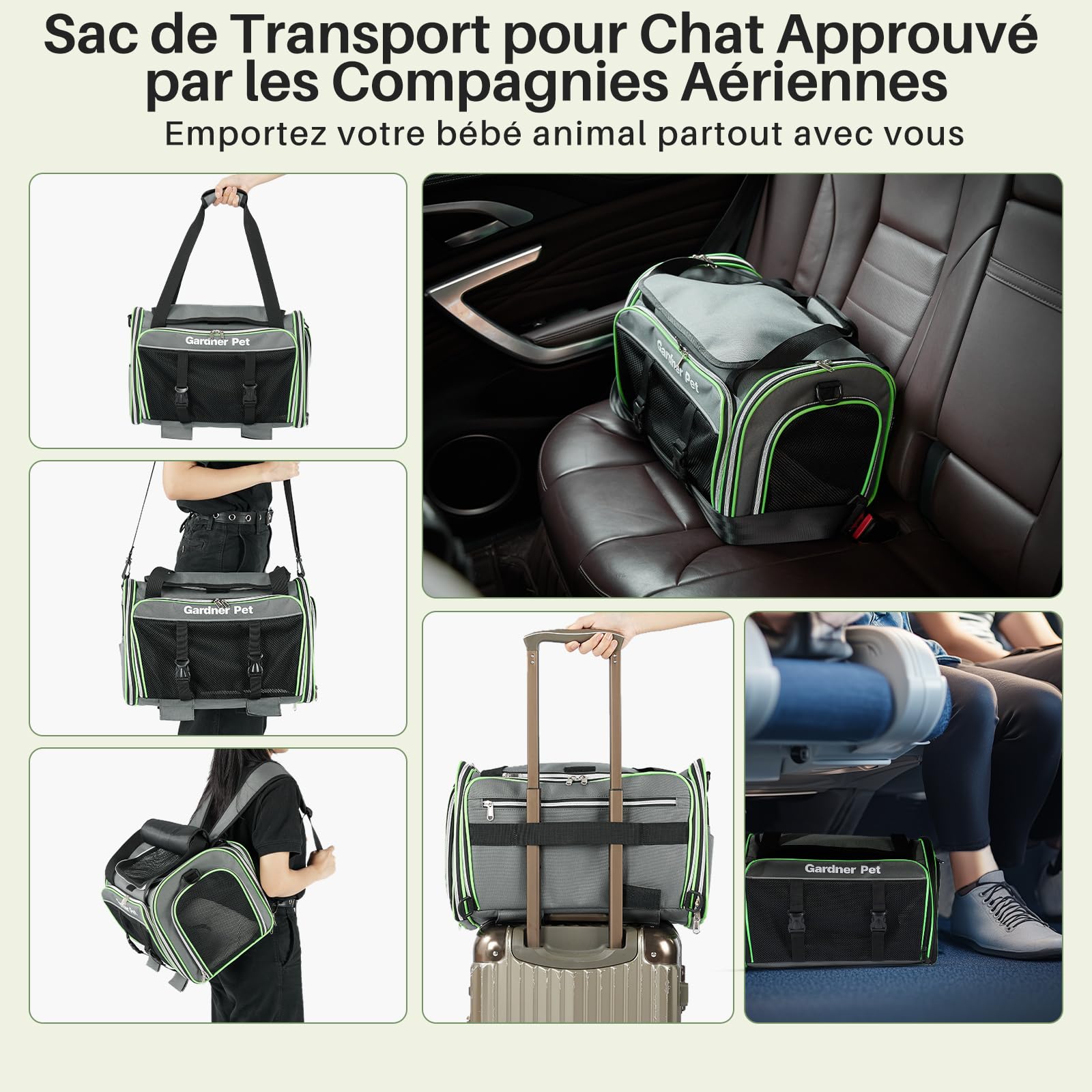 Gardner Pet Sac Transport pour Chat Chien Extensible, Grand Caisse de Transport Chat Respirant et Pliable, Cage Transport Chat pour Voyage en Avion/Train/Voiture - L/Gris
