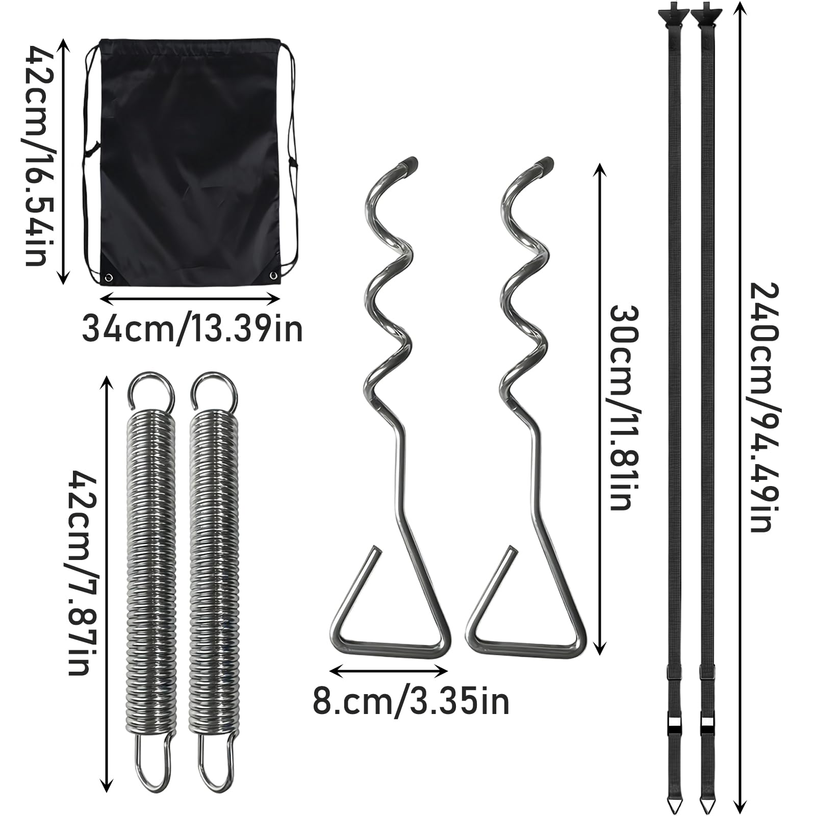 Awning Tie Down Kit for Motorhomes & Caravans, Universal Awning Storm Strap Kit with Adjustable Polyester Straps + Ground Anchors + Tension Springs + Storage Bag (Black) — view 6