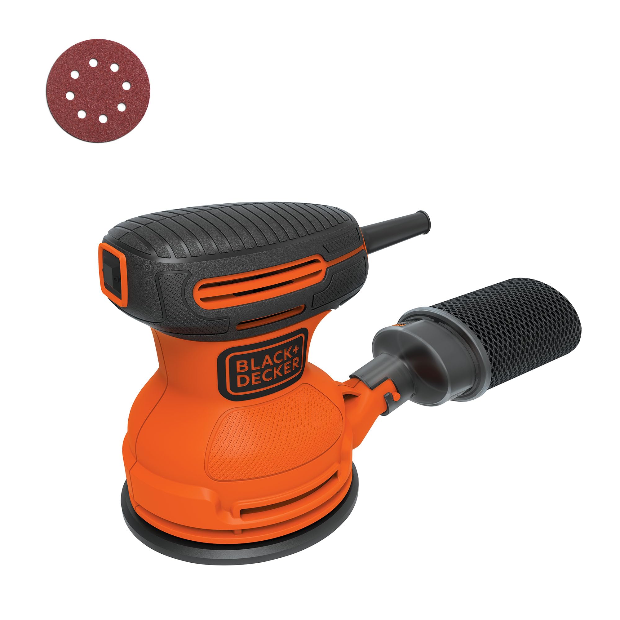 BLACK+DECKER Orbital Sander, 5 Inch, 2.0 Amp, 12000 OPM, Corded, 1 Sandpaper Sheet and Dust Bag Included (BDERO100)