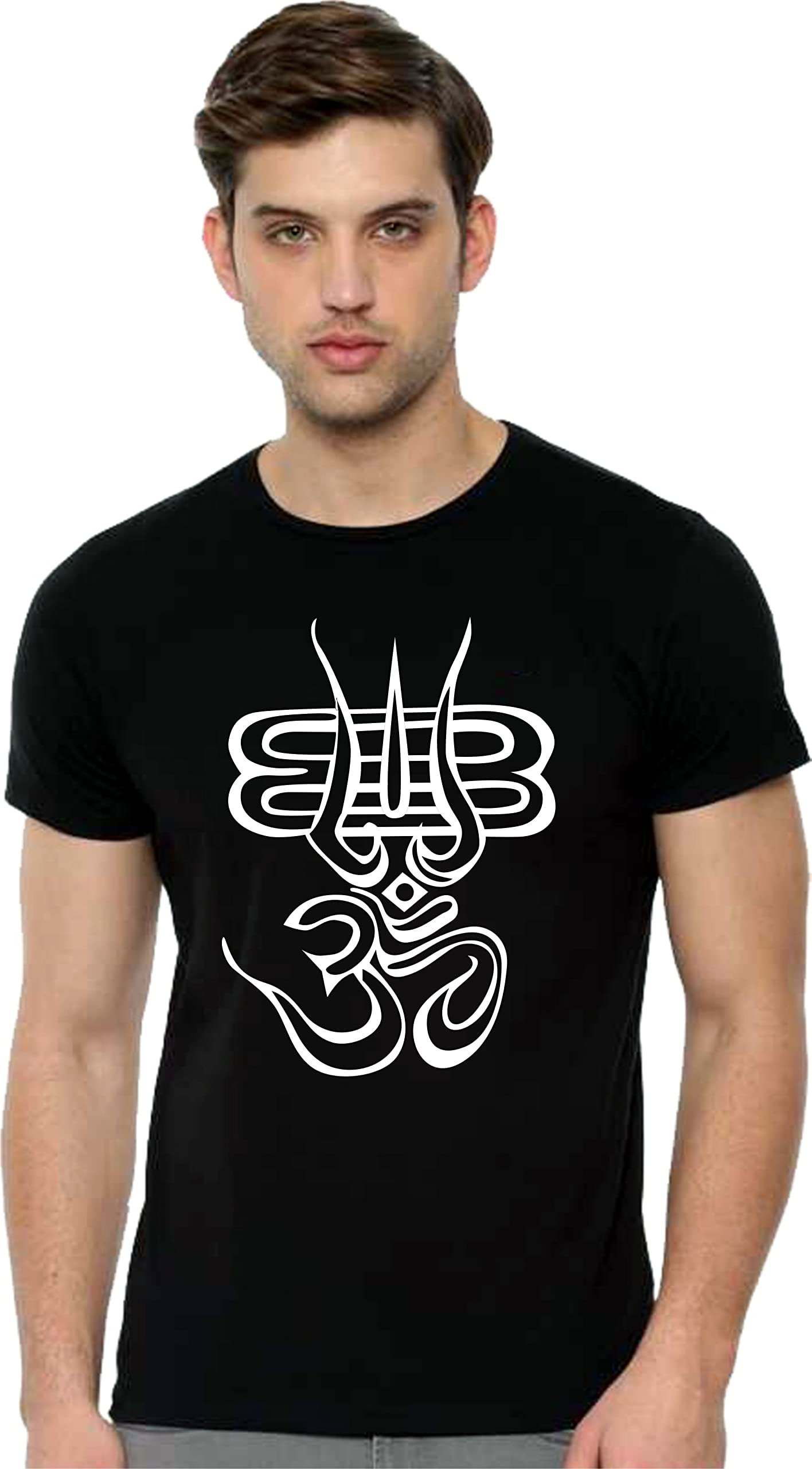 Tee Town Om Cotton Round Neck Tshirt for Mens Black