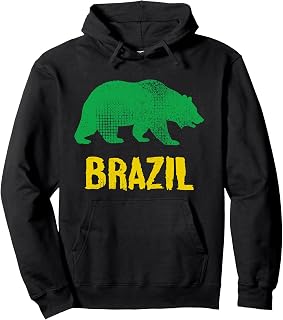 Brazil Flag Themed Bear Brazilian Flag Vintage Pride Funny Pullover Hoodie
