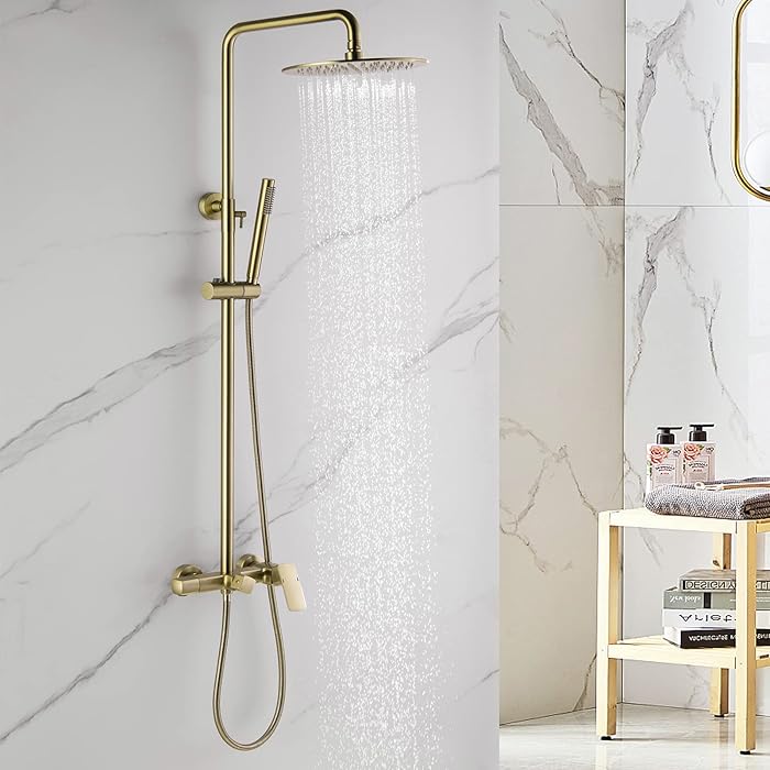 Buy RBROHANT Brushed Gold Exposed Shower System with Tub Spout, 3