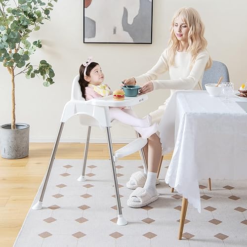 Miniatura 8 de BABY JOY Silla alta para bebé, silla alta convertible 4 en 1 para bebés y niños pequeños con patas ajustables, doble bandeja extraíble, arnés de