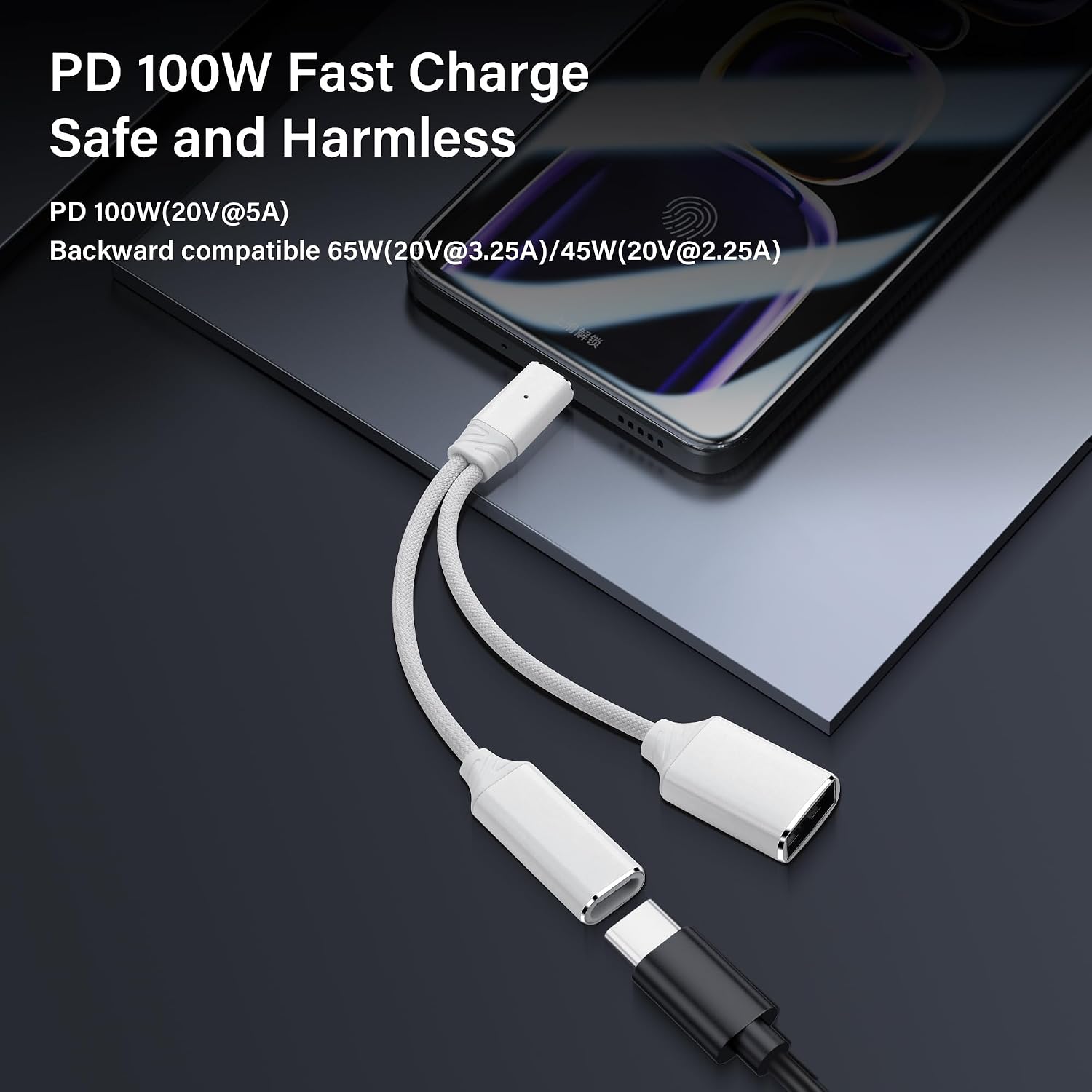 SinLoon USB C to USB OTG Adapter 1 in 2 Splitter USB C Male to USB A Female with 100W PD Charging Cable Type C OTG Female for Smartphone, Tablet, Laptop, etc