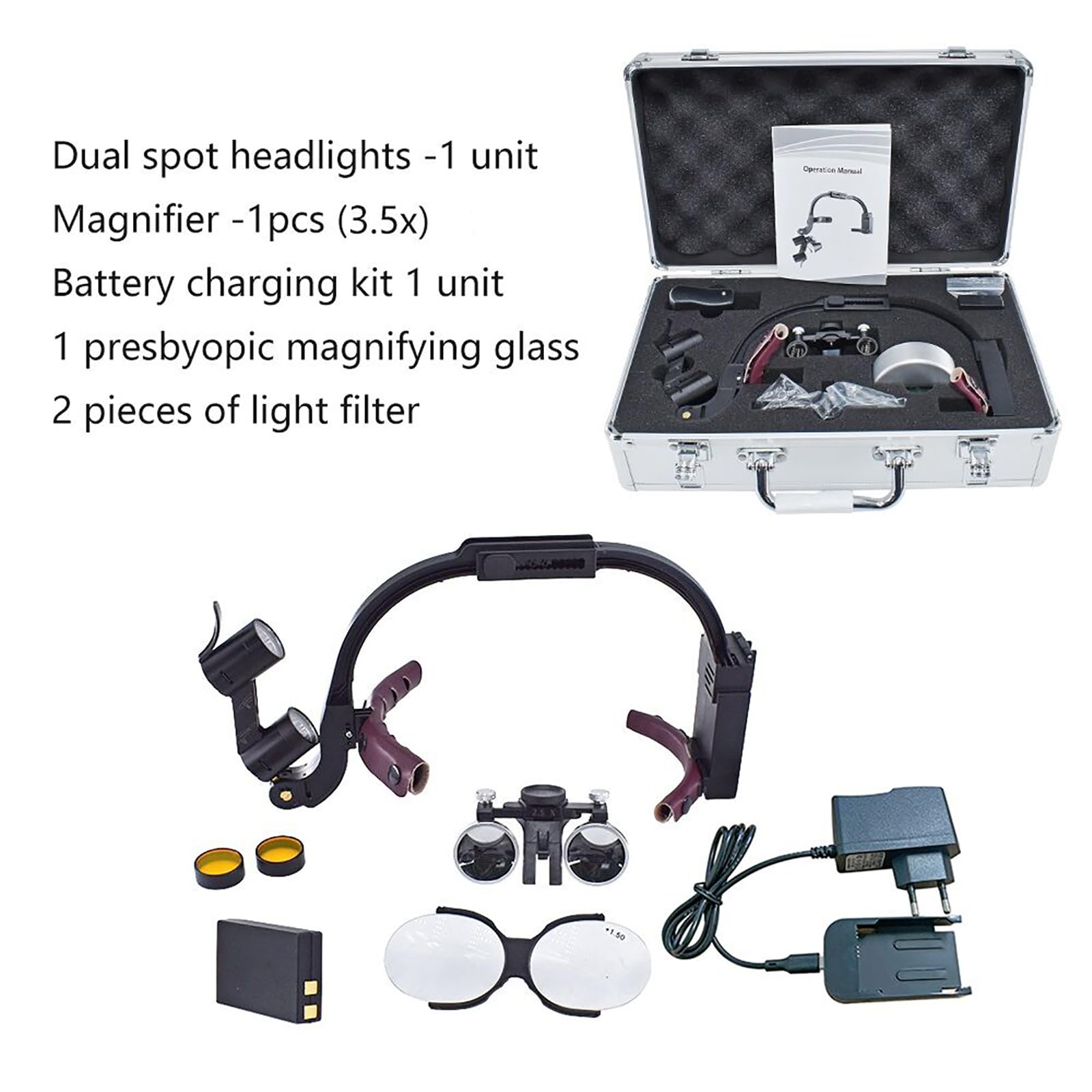 Lupa Dental De 3,5 Aumentos, Faro LED Dental De 5 W con Caja De Almacenamiento, Equipo De Laboratorio Binocular De Aumento para Otorrinolaringología, Estomatología, Sutura De Desbridamiento