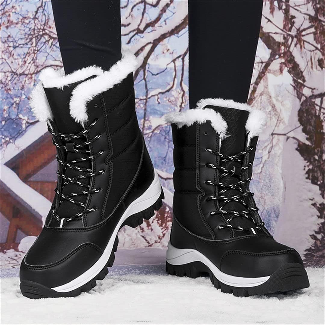Kervaky Women's Waterproof Snow Boots Leather Ankle Boots Outdoor Anti-Slip Waterproof Winter Shoes Slip On Booties Sneakers