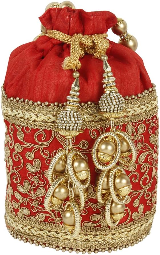 Purse Collection Embroidery Beautiful Traditional Indian Red Colured Polti Purse For Womens