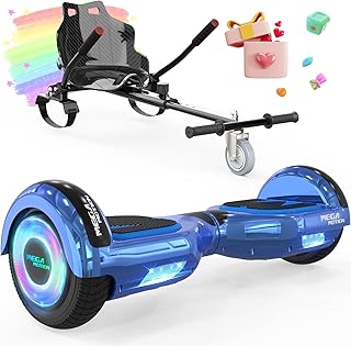 MEGA MOTION Hoverboard 6.5 inch with Hoverkart for children and teenagers, self-balancing Eclectic Scooter easy to control, non-slip, LED lights, Bluetooth speaker.